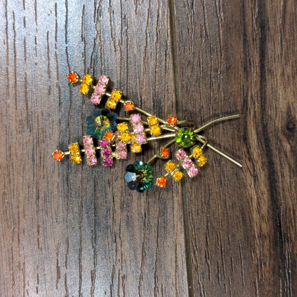 Target Multicolor Floral Crystal Brooch - Green, Pink, Yellow, Orange, Blue